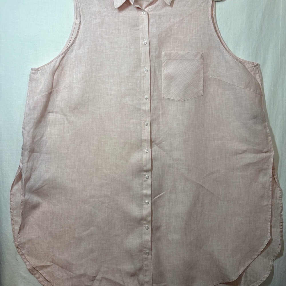 Context Lord & Taylor Linen Sleeveless Button-Front Shirt- Dress Light Pink